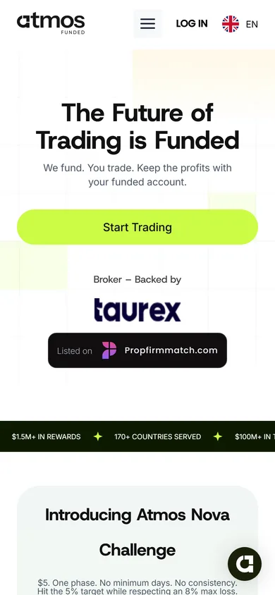 Atmos Funded website shown on a phone