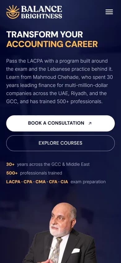 Balance Brightness website shown on a phone