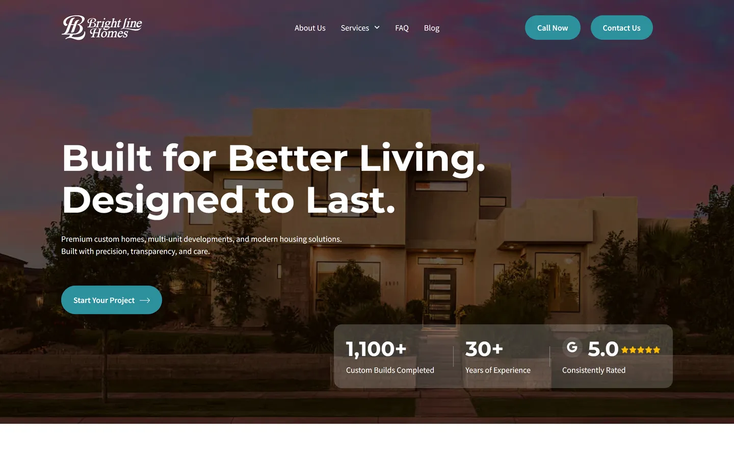 Brightline Homes - desktop view