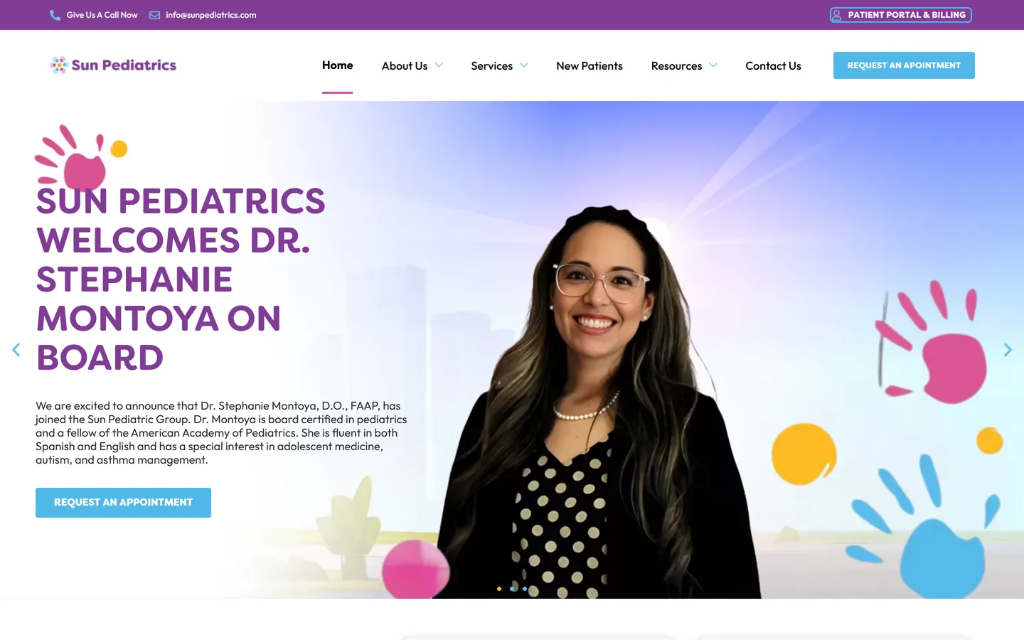 Sun Pediatrics - desktop view