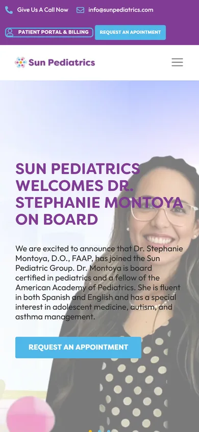 Sun Pediatrics - mobile view
