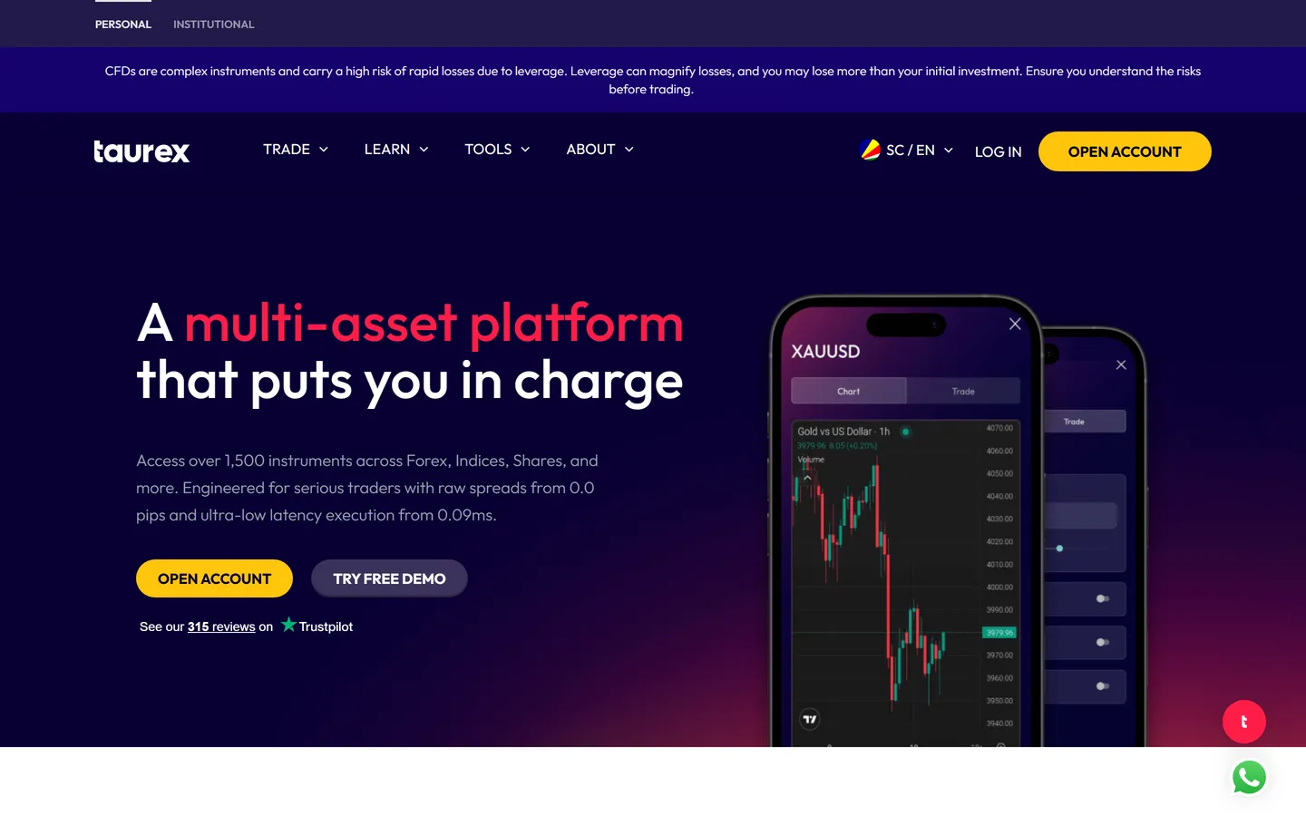 Taurex - desktop view