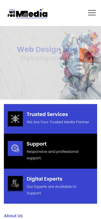 We For Media website shown on a phone